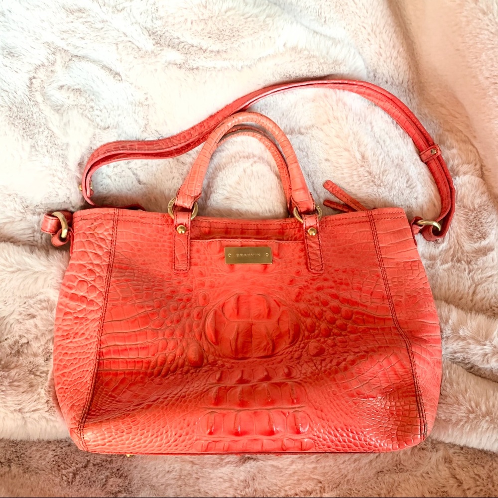 Brahmin Mini Asher coral pink crocodile tote bag